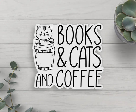 Books Cats Coffee - Vinyl Sticker